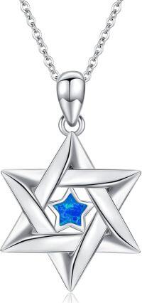 wholesale 925 Sterling Silver Blue Opal Hexagram Star of David Pendant Necklace-Star of David