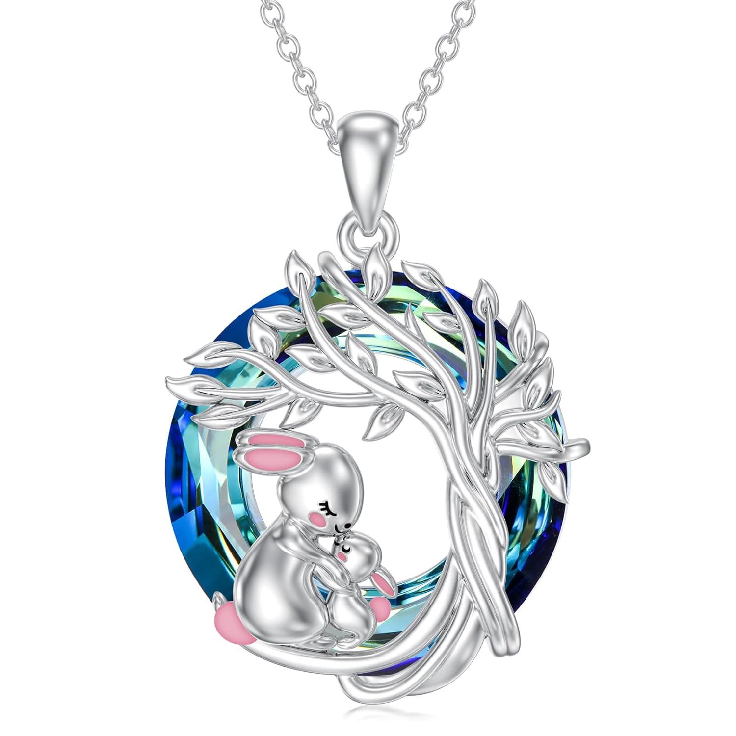 TOUPOP Sterling Silver Tree Of Life Bunny Pendant Necklaces Mother Daughter Jewelry Gifts