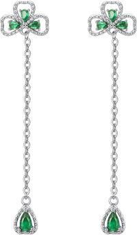 wholesale 925 Sterling Silver Emerald Green Gemstone Drop Earrings - Four-Leaf Clover Design for Women's Fashion Accessories-Green Clover