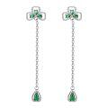 wholesale 925 Sterling Silver Emerald Green Gemstone Drop Earrings - Four-Leaf Clover Design for Women's Fashion Accessories-0-0
