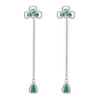 wholesale 925 Sterling Silver Emerald Green Gemstone Drop Earrings - Four-Leaf Clover Design for Women's Fashion Accessories-Green Clover