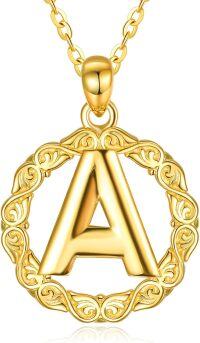 wholesale 14K Gold Sterling Silver 26 Letter Pendant Necklace 18 +2 Chain Gift-Initial A
