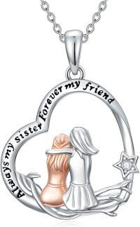 wholesale 925 Sterling Silver Heart Moon Sisters Forever My Friend Pendant Necklace for Women-Heart 2 Sisters Necklace