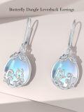 wholesale 925 Sterling Silver Butterfly & Flower Design Blue Opalite Drop Dangle Lever Back Earrings for Women Girls  38mm x 76mm-0-2