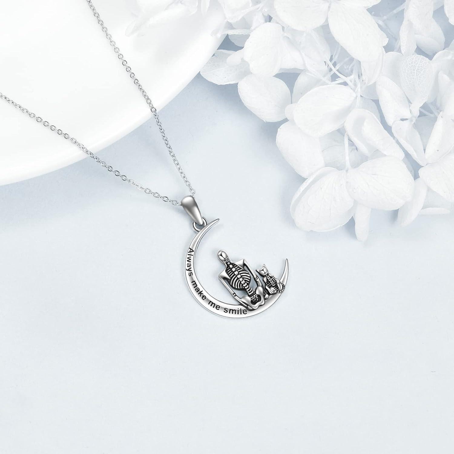 Sterling Silver Urone Skull Necklace Gothic Skeleton Jewelry Gift for Women Men-0-2