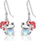 wholesale 925 Sterling Silver Frog with Mushroom and Heart Moonstone Drop Earrings for Girls-0-0
