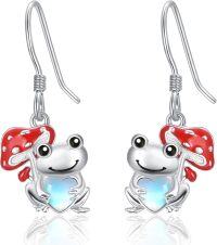 wholesale 925 Sterling Silver Frog with Mushroom and Heart Moonstone Drop Earrings for Girls-Frog Mushroom