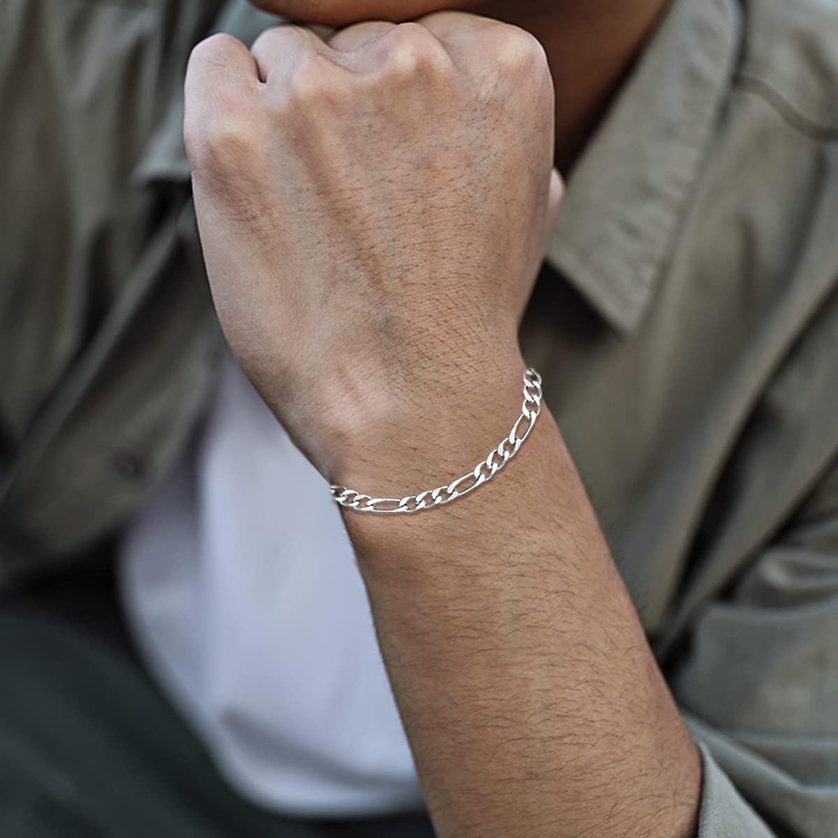 925 Sterling Silver Figaro Link Chain Bracelet with Lobster Claw Clasp - Made in Italy (Length: 7 / Widths Available)-0-3