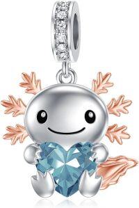 wholesale 925 Sterling Silver Axolotl Charm with Pink Birthstone Heart Pendant for Bracelets Jewelry Making Gifts for Women-03-Mar-Axolotl