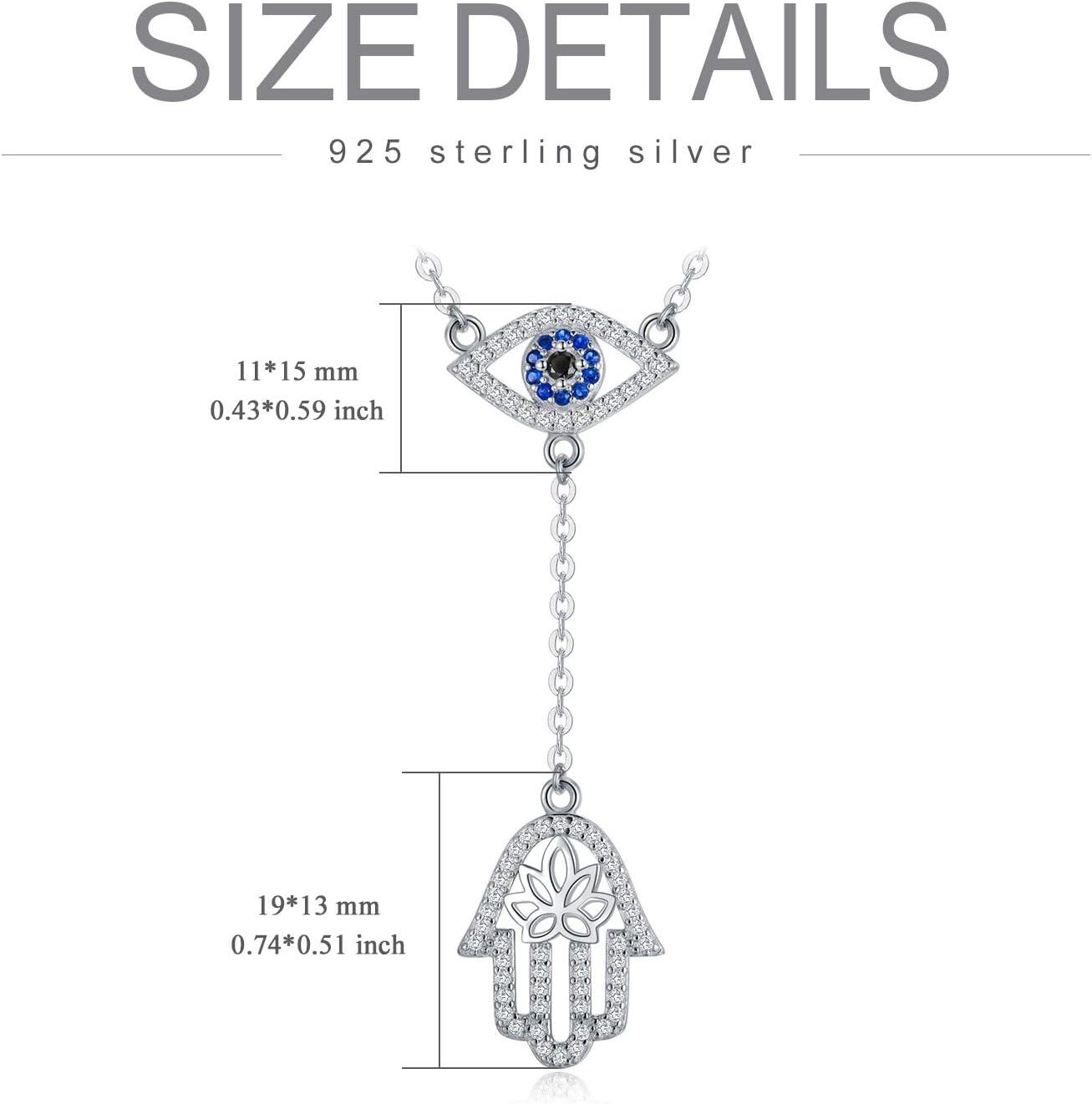 925 Sterling Silver Evil Eye Hamsa Hand Lariat Necklace with Blue and White CZs Protection Amulet  for Women-0-3
