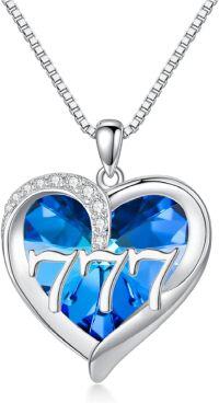 wholesale 925 Sterling Silver Blue Heart Angel Number Pendant Necklace for Women Gifts-777