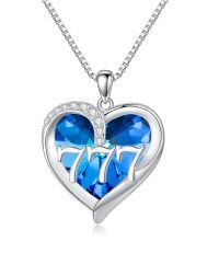 wholesale 925 Sterling Silver Blue Heart Angel Number Pendant Necklace for Women Gifts-777