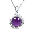 wholesale 925 Sterling Silver Purple Amethyst Round Pendant with Leaf Design Chain Necklace for Women-0-0