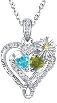 wholesale  Sterling Silver Daisy Heart Birthstone Necklace for Women -03-08-Mar-Aug