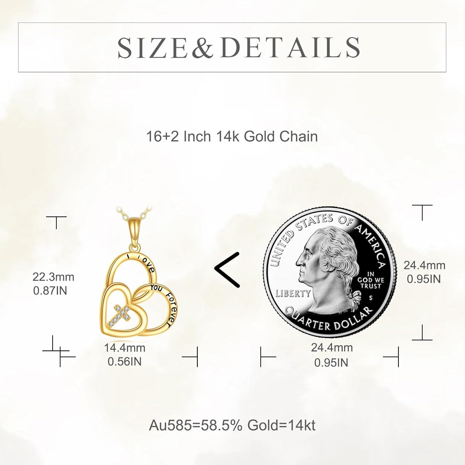 wholesale 14K Gold I Love You Forever Heart Cross Pendant Necklace for Women-0-5