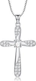 wholesale 925 Sterling Silver 925 with White Cubic Zirconia Cross Pendant Necklace for Women-0-0