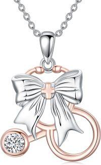 wholesale 925 Sterling Silver Bicycle Pendant with Bow and Cubic Zirconia Charm Necklace-Bow Stethoscope
