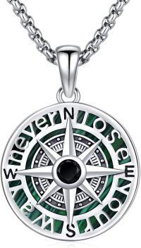 wholesale 925 Sterling Silver Malachite Compass Pendant Necklace  for Men & Women - Graduation Gift-A-Compass-3