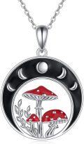 wholesale 925 Sterling Silver Mushroom Pendant Necklace with Red Enamel and Black Moon Phase Design - Christmas Gift for Her-0-0