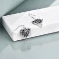 wholesale 925 Sterling Silver Gothic Black Heart Drop Earrings with Chain and Floral Details-0-6
