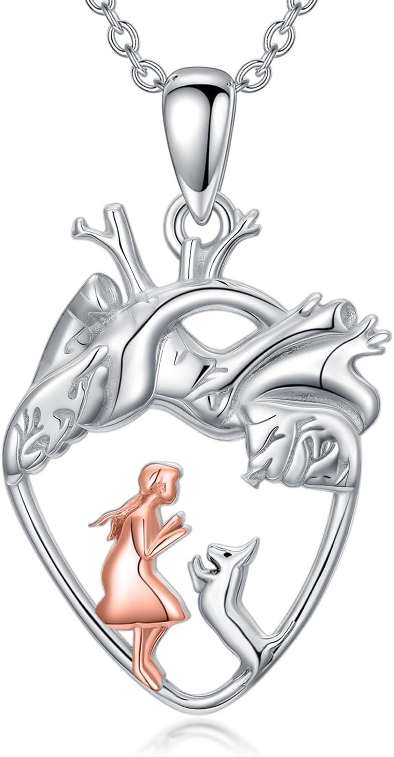 Sterling Silver Heart Pendant Necklace for Family Women Dog Cat-0-1