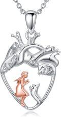 wholesale 925 Sterling Silver Anatomical Heart with Mother and Child Pendant Necklace-0-0
