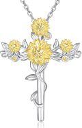 wholesale 925 Sterling Silver Gold Plated Daisy Flower Cross Pendant Necklace for Women-0-0