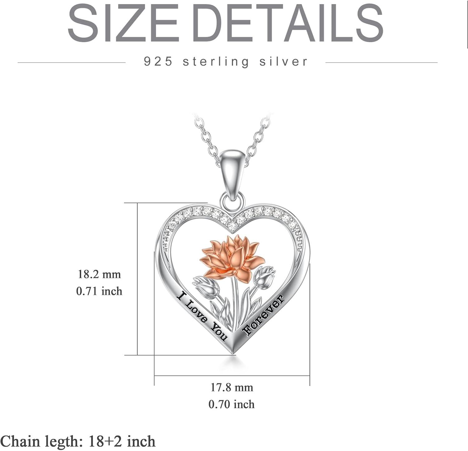  Sterling Silver Tulips Rose Sunflower Lotus Pendant Necklace Jewelry Gift -0-5