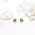 wholesale Gold 925 Sterling Silver Acorn Stud Earrings with Green Enamel Leaves and Black Centerpiece - Mother's Day Gifts for Her-0-3
