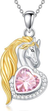 wholesale 925 Sterling Silver Synthetic Birthstone Horse Pendant Necklace Gift for Women-October - Pink Tourmaline