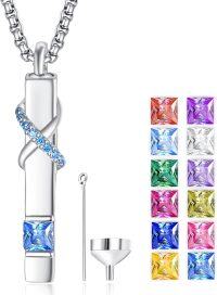 wholesale 925 Sterling Silver Birthstones Urn Necklace for Ashes Infinity Cube Cremation Pendant-12 Dec - Topaz