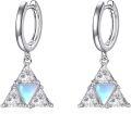wholesale 925 Sterling Silver Triangle Cut Opalite Cubic Zirconia Huggie Hoop Earrings-0-0