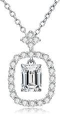 wholesale White Gold Plated Moissanite Geometric Emerald Cut Solitaire Necklace, 1.0ct GRA Certified, Hypoallergenic Silver Chain, Gift Box Included-0-0