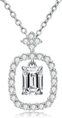 wholesale White Gold Plated Moissanite Geometric Emerald Cut Solitaire Necklace, 1.0ct GRA Certified, Hypoallergenic Silver Chain, Gift Box Included-K-Emerald Cut