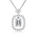 wholesale White Gold Plated Moissanite Geometric Emerald Cut Solitaire Necklace, 1.0ct GRA Certified, Hypoallergenic Silver Chain, Gift Box Included-0-0