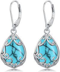 wholesale Sterling Silver Celtic Filigree Teardrop Earrings with Leverback for Women Mother s Day Gifts-Turquoise
