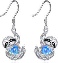 wholesale 925 Sterling Silver Blue Crystal Sloth Dangle Drop Earrings for Women Girls Gifts Jewelry Accessories 4cm Long-Sloth