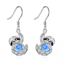 wholesale 925 Sterling Silver Blue Crystal Sloth Dangle Drop Earrings Wholesale for Women Girls Gifts Jewelry Accessories 4cm Long-Sloth