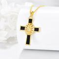wholesale Gold-Plated 925 Sterling Silver Virgin Mary and Saint Michael Cross Pendant Necklace with Black Onyx Accents-0-4