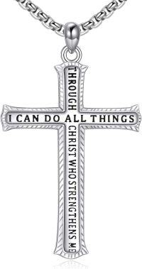wholesale 925 Sterling Silver Men's I Can Do All Things Cross Necklace - Catholic Faith Pendant Christian  for Him-Cross Necklace
