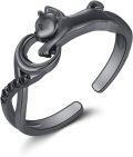 wholesale Black 925 Sterling Silver Cat Adjustable Ring with Cubic Zirconia Stones for Women-0-0