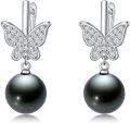 wholesale 925 Sterling Silver Black Freshwater Pearl Butterfly Drop Earrings for Women-0-0
