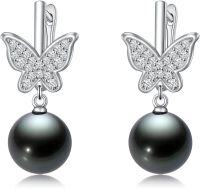 wholesale 925 Sterling Silver Black Freshwater Pearl Butterfly Drop Earrings for Women-Butterfly Dangle Earrings