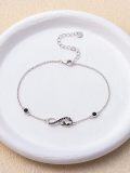 wholesale 925 Sterling Silver Infinity Bracelet w/ Black Cat Charms & Crystals - Adjustable Holiday Gift for Her-0-2