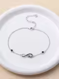 wholesale 925 Sterling Silver Infinity Bracelet Wholesale w/ Black Cat Charms & Crystals - Adjustable Holiday Gift for Her-0-2