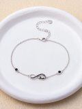 wholesale 925 Sterling Silver Infinity Black Cat Cubic Zirconia Chain Bracelet For Women-0-2