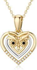 wholesale 14K Gold Crystal Owl in Heart Shape Pendant Necklace - Gifts for Her-0-0