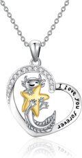 wholesale 925 Sterling Silver Axolotl Starfish Heart Pendant Necklace for Women Girls I Love You Forever  43cm Chain Length-0-0