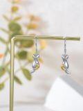 wholesale 925 Sterling Silver Crescent Moon Cat Drop Earrings with Gold Accents-0-3