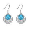 wholesale 925 Sterling Silver Bohemian Round Drop Earrings with Blue Turquoise Stone and Filigree Design-0-0